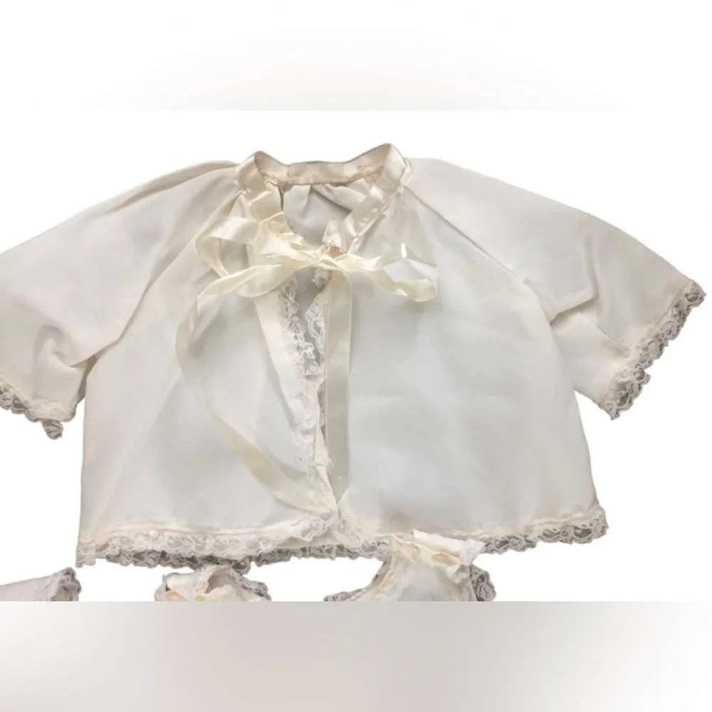 VTG Infant Christening Baptism 4 PC Dress Cape Cardigan Bonnet Ivory W/Lace OS